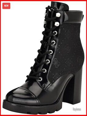 Lace-Up Combat Booties with 3.3-Inch Block Heel, Ankle-High Boots